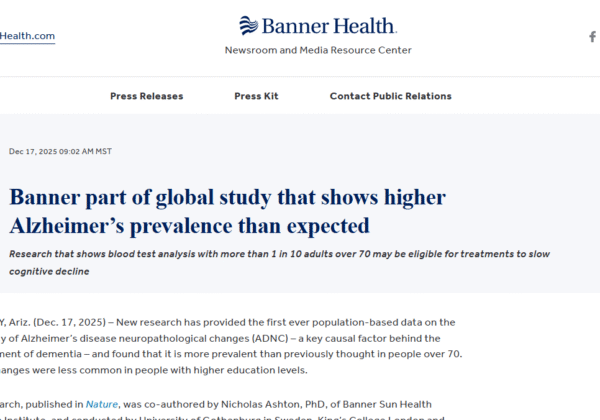 Banner part of global study that shows higher Alzheimer’s prevalence than expected